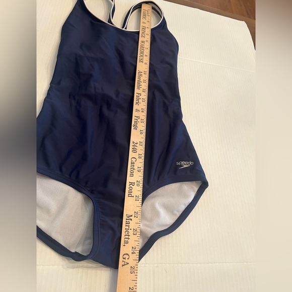 SPEEDO LADIES NAVY BLUE W/WHITE TRIM ONE-PIECE  BATHING SUIT. SIZE SMALL - Picture 6 of 8
